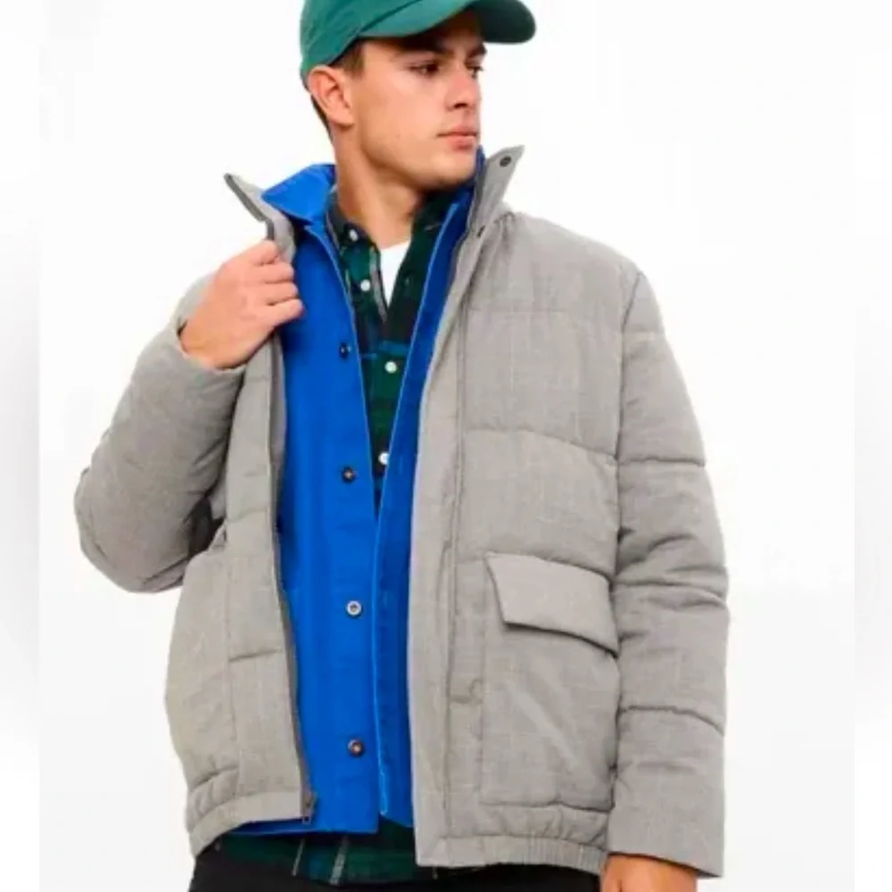 Gap Men Gray Glen Plaid Quilted Insulated Puffer Jacket Pockets Primaloft M $168 - Picture 1 of 5